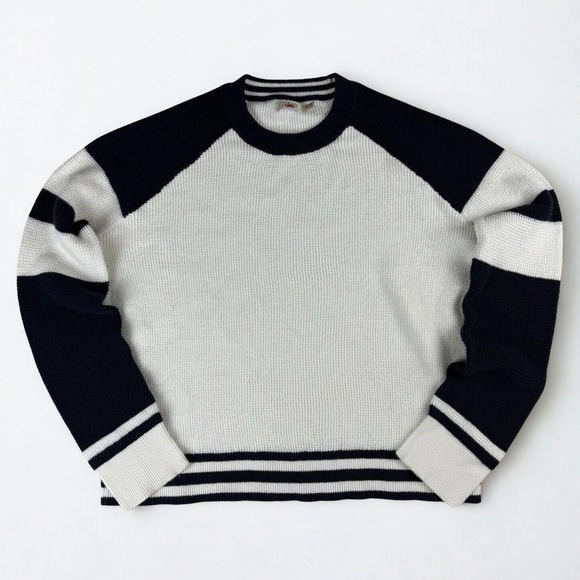 Faherty Sweaters - Faherty Throwback Cashmere Blend Crewneck Sweater Womens M Black White Stripe